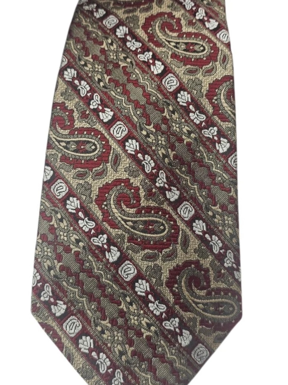 John Bull Collection Men Tie Gold Burgundy Deep Red Pasley 4"x56" Wide Italy Vtg